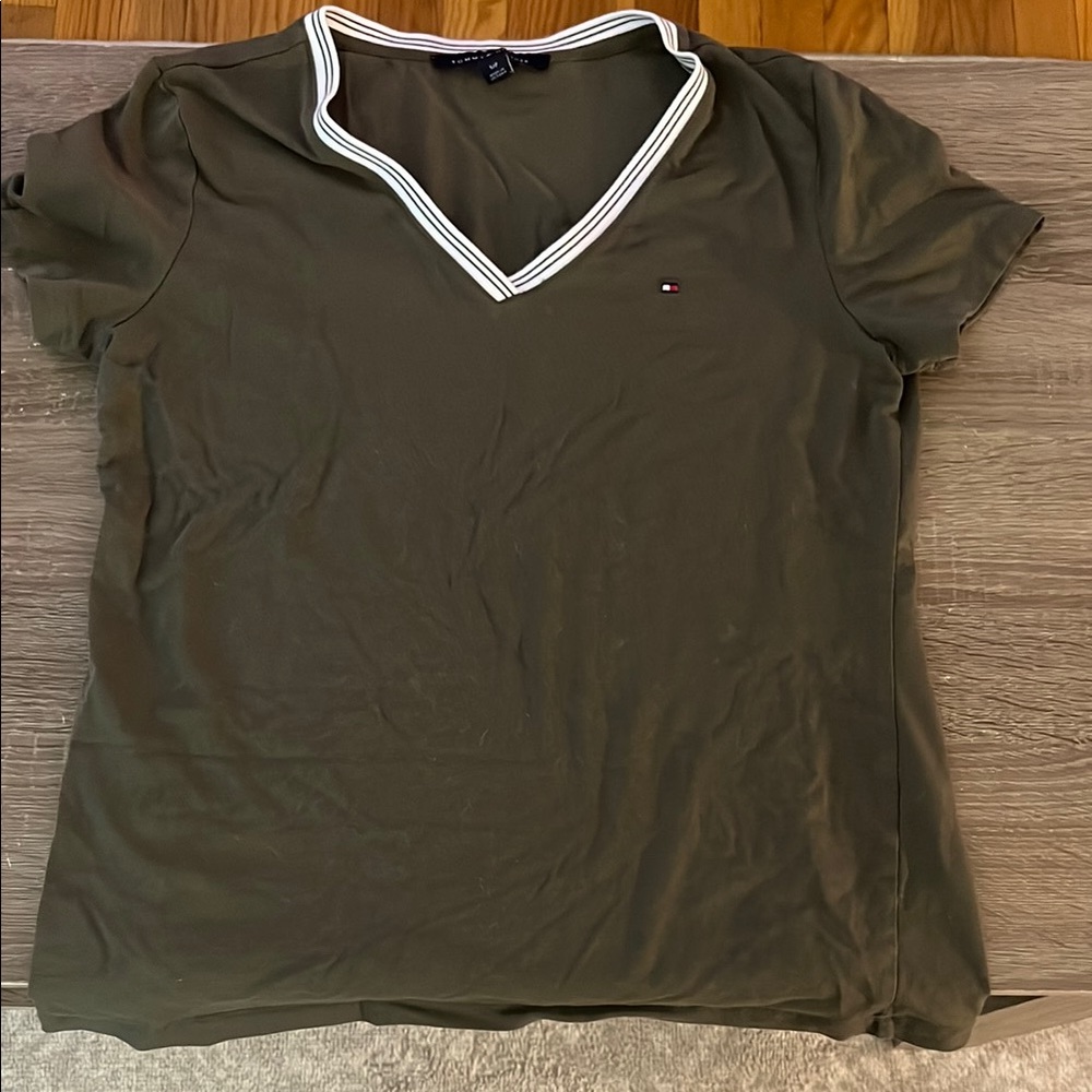 Tommy Hilfiger Women's Olive V-Neck Top